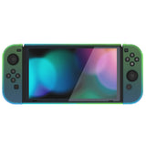 PlayVital UPGRADED Glossy Dockable Case Grip Cover for NS Switch, Ergonomic Protective Case for NS Switch, Separable Protector Hard Shell for Joycon - Gradient Translucent Green Blue - ANSP3009V2