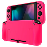 PlayVital UPGRADED Glossy Dockable Case Grip Cover for NS Switch, Ergonomic Protective Case for NS Switch, Separable Protector Hard Shell for Joycon - Bright Pink - ANSP3011