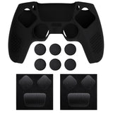 PlayVital Upgraded 3D Studded Edition Black Silicone Cover Skin for PS5 Controller with 6 Thumb Grips & 2 Stickers, Anti-Slip Shockproof Controller Grip Case - Compatible with Charging Dock - TVAPFP001