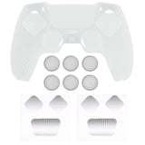 PlayVital Upgraded 3D Studded Edition Clear White Silicone Cover Skin for PS5 Controller with 6 Thumb Grips & 2 Stickers, Anti-Slip Shockproof Controller Grip Case - Compatible with Charging Dock - TVAPFP003