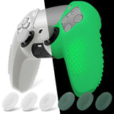 PlayVital Upgraded 3D Studded Edition Glow in Dark - Green Silicone Cover Skin for PS5 Controller with 6 Thumb Grips & 2 Stickers, Anti-Slip Shockproof Controller Grip Case - Compatible with Charging Dock - TVAPFP006