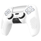 PlayVital Upgraded 3D Studded Edition White Silicone Cover Skin for PS5 Controller with 6 Thumb Grips & 2 Stickers, Anti-Slip Shockproof Controller Grip Case - Compatible with Charging Dock - TVAPFP002