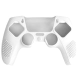 PlayVital Upgraded 3D Studded Edition White Silicone Cover Skin for PS5 Controller with 6 Thumb Grips & 2 Stickers, Anti-Slip Shockproof Controller Grip Case - Compatible with Charging Dock - TVAPFP002