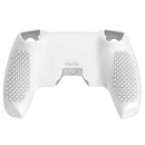 PlayVital Upgraded 3D Studded Edition White Silicone Cover Skin for PS5 Controller with 6 Thumb Grips & 2 Stickers, Anti-Slip Shockproof Controller Grip Case - Compatible with Charging Dock - TVAPFP002