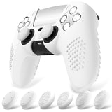 PlayVital Upgraded 3D Studded Edition White Silicone Cover Skin for PS5 Controller with 6 Thumb Grips & 2 Stickers, Anti-Slip Shockproof Controller Grip Case - Compatible with Charging Dock - TVAPFP002