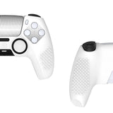 PlayVital Upgraded 3D Studded Edition White Silicone Cover Skin for PS5 Controller with 6 Thumb Grips & 2 Stickers, Anti-Slip Shockproof Controller Grip Case - Compatible with Charging Dock - TVAPFP002