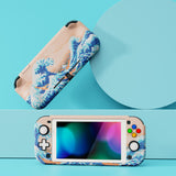 PlayVital ZealProtect Protective Case for Nintendo Switch Lite, Hard Shell Ergonomic Grip Cover for Switch Lite w/Screen Protector & Thumb Grip Caps & Button Caps - Pixel Great Wave - PSLYR014