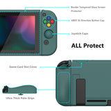 PlayVital ZealProtect Soft Protective Case for Nintendo Switch, Flexible Cover Protector for Nintendo Switch with Tempered Glass Screen Protector & Thumb Grip Caps & ABXY Direction Button Caps - Hunter Green - RNSYM5008