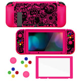 PlayVital ZealProtect Soft Protective Case for Nintendo Switch, Flexible Cover for Switch with Tempered Glass Screen Protector & Thumb Grips & ABXY Direction Button Caps - VV & Bright Pink - RNSYV6059