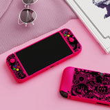 PlayVital ZealProtect Soft Protective Case for Nintendo Switch, Flexible Cover for Switch with Tempered Glass Screen Protector & Thumb Grips & ABXY Direction Button Caps - VV & Bright Pink - RNSYV6059