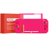 PlayVital ZealProtect Soft Protective Case for Nintendo Switch, Flexible Cover Protector for Nintendo Switch with Tempered Glass Screen Protector & Thumb Grip Caps & ABXY Direction Button Caps - Bright Pink - RNSYM5013