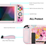 PlayVital ZealProtect Soft Protective Case for Nintendo Switch, Flexible Cover for Switch with Tempered Glass Screen Protector & Thumb Grips & ABXY Direction Button Caps - PP & Pink - RNSYV6061