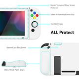 PlayVital ZealProtect Soft Protective Case for Nintendo Switch, Flexible Cover Protector for Nintendo Switch with Tempered Glass Screen Protector & Thumb Grip Caps & ABXY Direction Button Caps - White - RNSYM5014