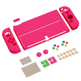 PlayVital ZealProtect Soft Protective Case for Nintendo Switch OLED, Flexible Protector Joycon Grip Cover for Nintendo Switch OLED with Thumb Grip Caps & ABXY Direction Button Caps - Bright Pink - XSOYM5012