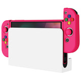 PlayVital ZealProtect Soft Protective Case for Nintendo Switch OLED, Flexible Protector Joycon Grip Cover for Nintendo Switch OLED with Thumb Grip Caps & ABXY Direction Button Caps - Bright Pink - XSOYM5012