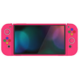 PlayVital ZealProtect Soft Protective Case for Nintendo Switch OLED, Flexible Protector Joycon Grip Cover for Nintendo Switch OLED with Thumb Grip Caps & ABXY Direction Button Caps - Bright Pink - XSOYM5012