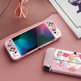 PlayVital ZealProtect Soft Protective Case for Switch OLED, Flexible Protector Joycon Grip Cover for Switch OLED with Thumb Grip Caps & ABXY Direction Button Caps - Intern Cupid - XSOYV6060