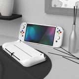 PlayVital ZealProtect Soft Protective Case for Nintendo Switch OLED, Flexible Protector Joycon Grip Cover for Nintendo Switch OLED with Thumb Grip Caps & ABXY Direction Button Caps - White - XSOYM5013