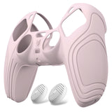 PlayVital Samurai Edition Pink Anti-slip Controller Grip Silicone Skin, Ergonomic Soft Rubber Protective Case Cover for PlayStation 5 PS5 Controller with White Thumb Stick Caps - BWPF005