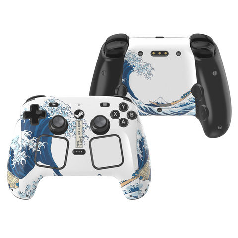 PlayVital for Steam Controller 2 Skin (3-Pack) - Protective Vinyl Decal Sticker Cover for Steam Controller Accessories, No Residue, Scratch-Resistant - The Great Wave - GCASC001