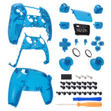 eXtremeRate Full Set Housing Shell with Buttons Touchpad Cover, Clear Blue Custom Replacement Decorative Trim Shell Front Back Plates Compatible with ps5 Controller BDM-010 BDM-020 - Controller NOT Included - QPFM5004G2