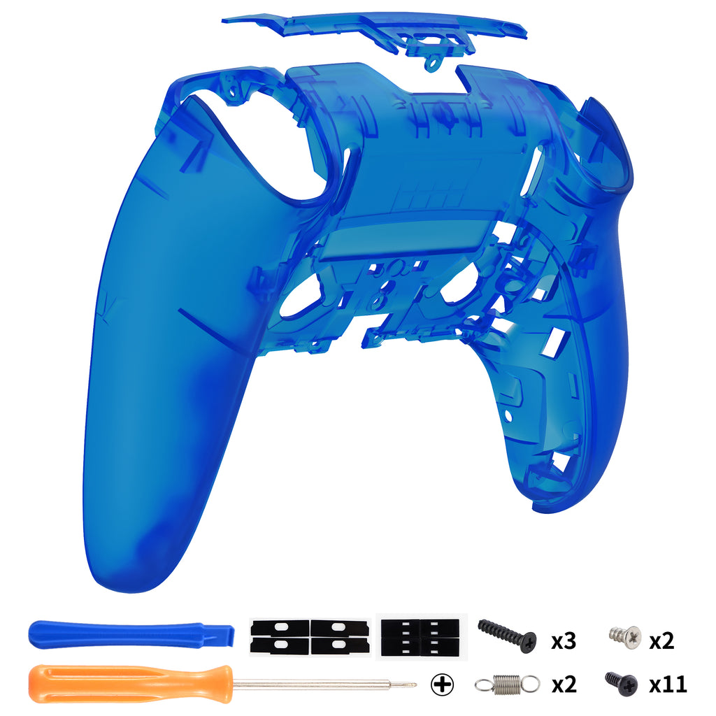 eXtremeRate Custom Back Housing Bottom Shell Compatible with PS5 Edge Controller, Clear Blue DIY Replacement Back Shell Cover Compatible with PS5 Edge