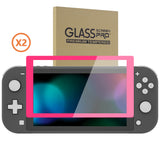 eXtremeRate 2 Pack Bright Pink Border Transparent HD Saver Protector Film, Tempered Glass Screen Protector for Nintendo Switch Lite [Anti-Scratch, Anti-Fingerprint, Shatterproof, Bubble-Free] - HL740