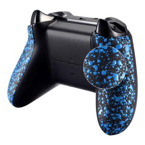 eXtremeRate Textured Black Blue Soft Touch Grip Back Panels, Comfortable Non-Slip Side Rails Handles, Game Improvement Replacement Parts for Xbox One X & One S Controller - SXOJ0123