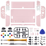 eXtremeRate Cherry Blossoms Pink Full Set Shell for Nintendo Switch OLED, Replacement Console Back Plate & Kickstand, NS Joycon Handheld Controller Housing & Buttons for Nintendo Switch OLED - AQUSOP003