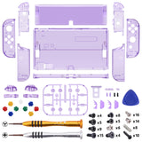 eXtremeRate Crystal Clear Atomic Purple Full Set Shell for Nintendo Switch OLED, Replacement Console Back Plate & Kickstand, NS Joycon Handheld Controller Housing & Buttons for Nintendo Switch OLED - AQUSOP010