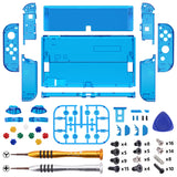 eXtremeRate Crystal Clear Blue Full Set Shell for Nintendo Switch OLED, Replacement Console Back Plate & Kickstand, NS Joycon Handheld Controller Housing & Buttons for Nintendo Switch OLED - AQUSOP009