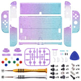 eXtremeRate Glitter Gradient Translucent Bluebell & Blue Full Set Shell for Nintendo Switch OLED, Replacement Console Back Plate & Kickstand, NS Joycon Handheld Controller Housing & Buttons for Nintendo Switch OLED - AQUSOP007