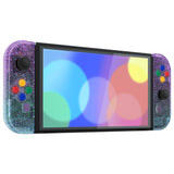 eXtremeRate Glitter Gradient Translucent Bluebell & Blue Full Set Shell for Nintendo Switch OLED, Replacement Console Back Plate & Kickstand, NS Joycon Handheld Controller Housing & Buttons for Nintendo Switch OLED - AQUSOP007