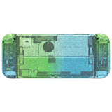 eXtremeRate Glitter Gradient Translucent Green Blue Full Set Shell for Nintendo Switch OLED, Replacement Console Back Plate & Kickstand, NS Joycon Handheld Controller Housing & Buttons for Nintendo Switch OLED - AQUSOP006