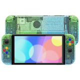 eXtremeRate Glitter Gradient Translucent Green Blue Full Set Shell for Nintendo Switch OLED, Replacement Console Back Plate & Kickstand, NS Joycon Handheld Controller Housing & Buttons for Nintendo Switch OLED - AQUSOP006