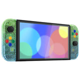 eXtremeRate Glitter Gradient Translucent Green Blue Full Set Shell for Nintendo Switch OLED, Replacement Console Back Plate & Kickstand, NS Joycon Handheld Controller Housing & Buttons for Nintendo Switch OLED - AQUSOP006