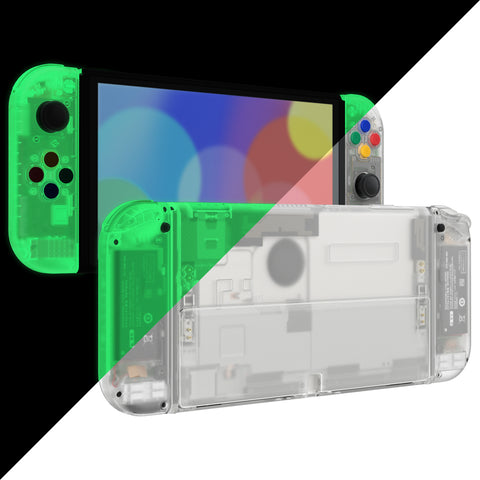 eXtremeRate Glow in Dark - Green Custom Full Set Shell for Nintendo Switch OLED, DIY Replacement Console Back Plate & Kickstand, NS Joycon Handheld Controller Housing with Colorful Buttons for Nintendo Switch OLED - QNSOM5010