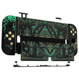 eXtremeRate Glow in Dark - Totem of Kingdom Black Full Set Shell for Nintendo Switch OLED, Replacement Console Back Plate & Kickstand, NS Joycon Handheld Controller Housing with Full Set Buttons for Nintendo Switch OLED - QNSOT004