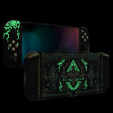 eXtremeRate Glow in Dark - Totem of Kingdom Black Full Set Shell for Nintendo Switch OLED, Replacement Console Back Plate & Kickstand, NS Joycon Handheld Controller Housing with Full Set Buttons for Nintendo Switch OLED - QNSOT004