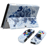 eXtremeRate Porcelain Dragon Full Set Shell for Nintendo Switch OLED, Replacement Console Back Plate & Kickstand, NS Joycon Handheld Controller Housing with Full Set Buttons for Nintendo Switch OLED - QNSOT009