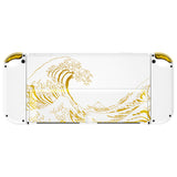 eXtremeRate The Great GOLDEN Wave Off Kanagawa - White Full Set Shell for Nintendo Switch OLED, Replacement Console Back Plate & Kickstand, NS Joycon Handheld Controller Housing with Full Set Buttons for Nintendo Switch OLED - QNSOT003