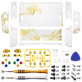 eXtremeRate The Great GOLDEN Wave Off Kanagawa - White Full Set Shell for Nintendo Switch OLED, Replacement Console Back Plate & Kickstand, NS Joycon Handheld Controller Housing with Full Set Buttons for Nintendo Switch OLED - QNSOT003