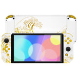 eXtremeRate The Great GOLDEN Wave Off Kanagawa - White Full Set Shell for Nintendo Switch OLED, Replacement Console Back Plate & Kickstand, NS Joycon Handheld Controller Housing with Full Set Buttons for Nintendo Switch OLED - QNSOT003