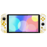 eXtremeRate The Great GOLDEN Wave Off Kanagawa - White Full Set Shell for Nintendo Switch OLED, Replacement Console Back Plate & Kickstand, NS Joycon Handheld Controller Housing with Full Set Buttons for Nintendo Switch OLED - QNSOT003