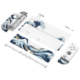 eXtremeRate The Great Wave Off Kanagawa Full Set Shell for Nintendo Switch OLED, Replacement Console Back Plate & Kickstand, NS Joycon Handheld Controller Housing with Full Set Buttons for Nintendo Switch OLED - QNSOT006