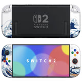 eXtremeRate DIY Replacement Full Set Shell Case with Buttons for Joycon 2 of Nintendo Switch 2 - Deluxe Version - The Great Wave - AWHNTT001