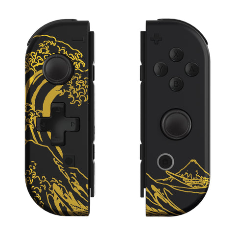 eXtremeRate The Great GOLDEN Wave Off Kanagawa - Black Joycon Handheld Controller Housing (D-Pad Version) with Full Set Buttons, DIY Replacement Shell Case for NS Switch JoyCon & OLED JoyCon - Console Shell NOT Included - JZT108