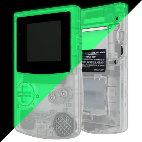 eXtremeRate IPS Ready Upgraded Glow in Dark - Green Replacement Shell Full Housing Cover & Buttons & Black Screen Lens for Gameboy Color – Fit for GBC OSD IPS & Regular IPS & Standard LCD – Console & IPS Screen NOT Included - QCBM5010