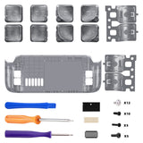 eXtremeRate Interchangeable Back Buttons Bottom Shell for Steam Deck LCD & OLED - with 2 Height Adjustable Buttons - Clear Slate Black - GVSSDM004