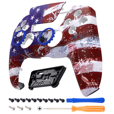 eXtremeRate LUNA Redesigned Impression US Flag Front Shell Touchpad Compatible with ps5 Controller BDM-010/020/030/040, DIY Replacement Housing Custom Touch Pad Cover Compatible with ps5 Controller - GHPFR001